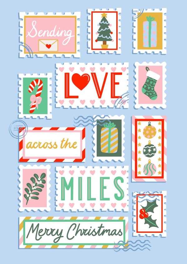 Pretty Christmas Card - Postage Stamps - Across the Miles created by Jessie Maeve Studio