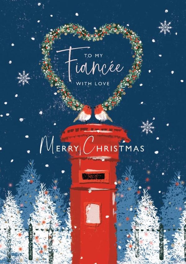 Pretty Christmas Card - Fiancée - Postbox and Robins created by Rebecca Prinn