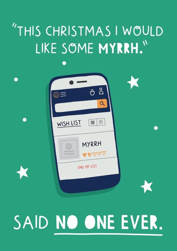 Funny Christmas Card - Amazon Wish List - Myrrh created by Lucy Maggie Designs