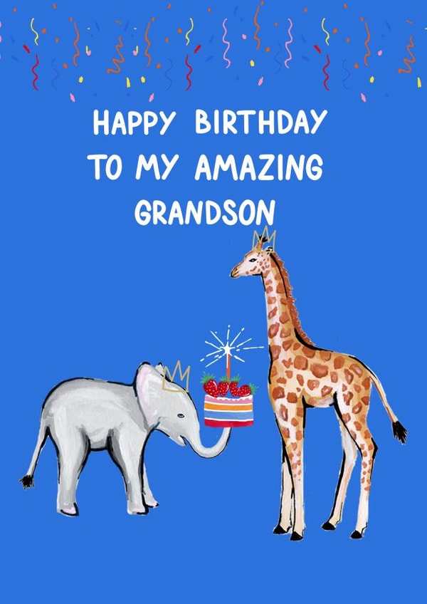 Cute Birthday Card - Grandson - Safari Animals created by Naughty Nice