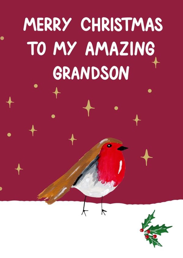 Classic Christmas Card - Grandson - Robin created by Naughty Nice