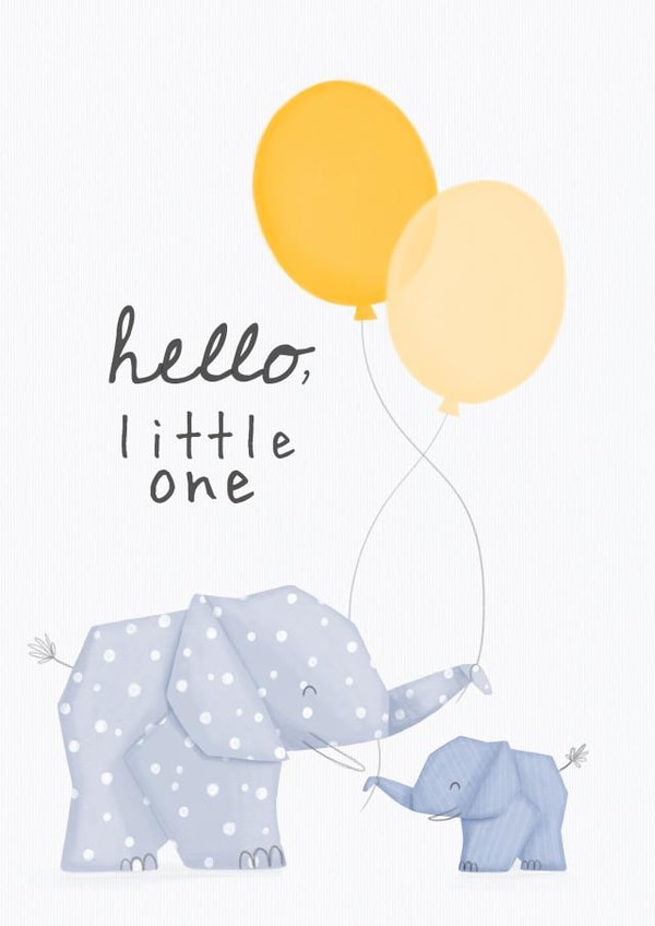 Cute New Baby Card - Elephant - Balloons created by Sian Moore Illustration