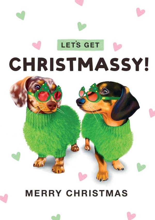 Cute Christmas Card - Cheeky Dachshunds created by Hot Dog greetings