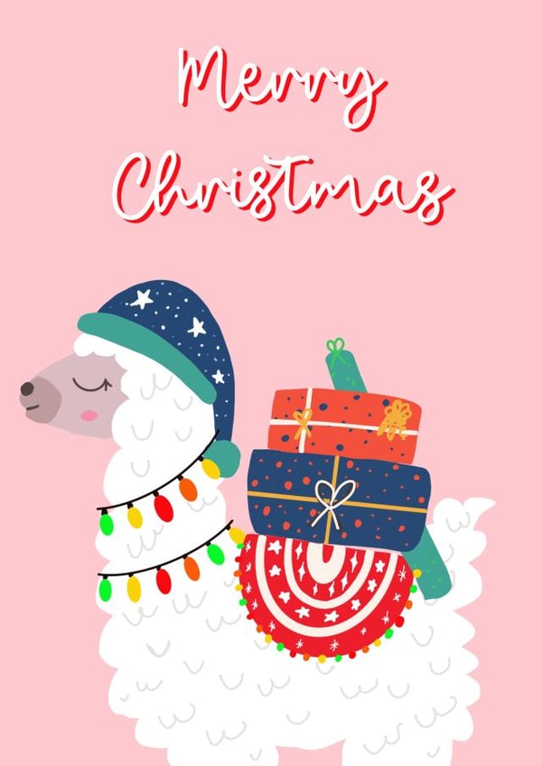 Christmas cute Llama card- merry Christmas created by Sneakysquid