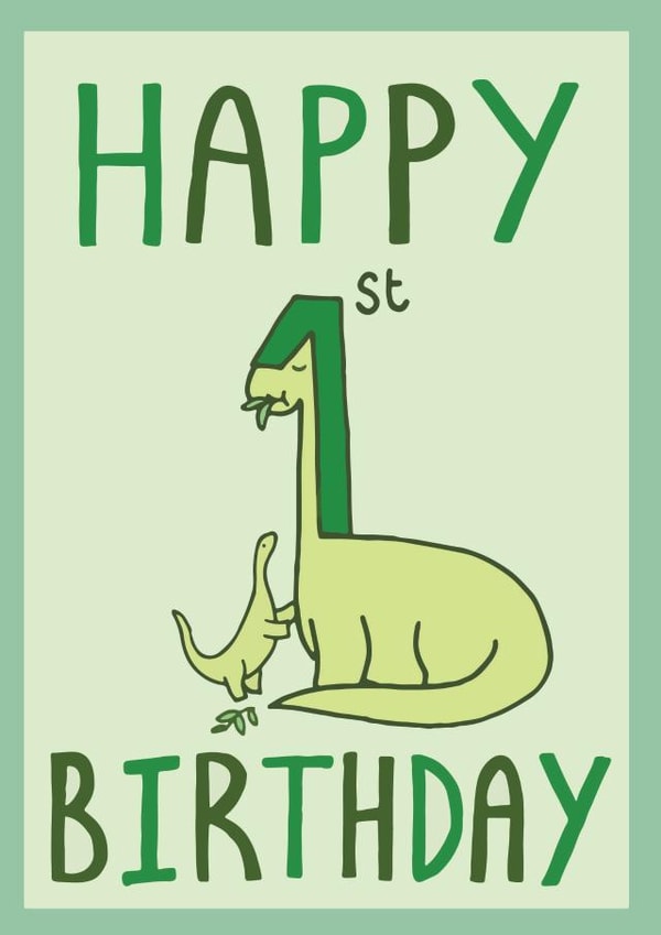 1st Birthday Card - Cute Illustrated Dinosaur Design created by Michael.R.Brown