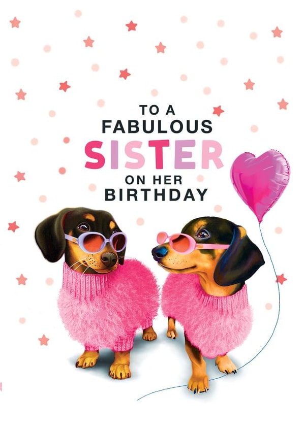 Cute Birthday Card - Sister - Dachshund created by Hot Dog greetings