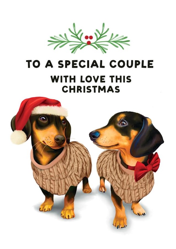 Heartfelt Christmas Card - Special Couple - Dachshund created by Hot Dog greetings
