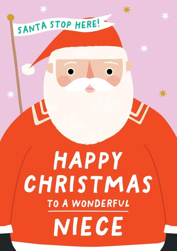 Cute Christmas Card - Santa - Happy Christmas to a Wonderful Niece created by Pixie Studio