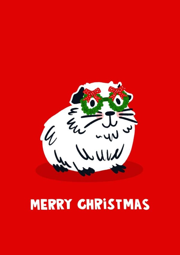 Funny Christmas Card - Guinea Pig in Glasses created by Lucy Maggie Designs