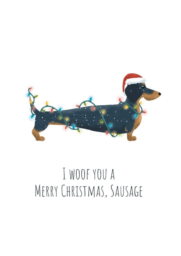Cute Christmas Card - Sausage Dog in Santa Hat - I woof you a Merry Christmas created by AJ Creations