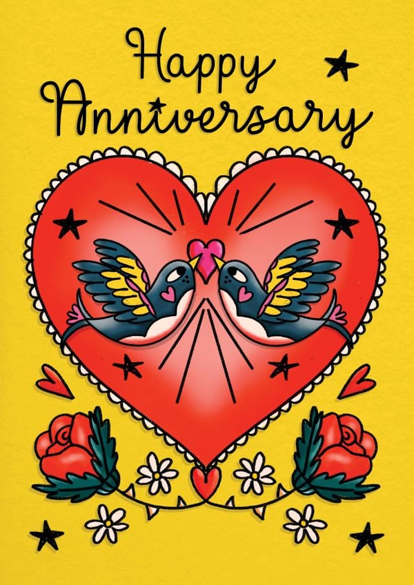 Pretty Anniversary Card - Bird Tattoo created by NICHOLA COWDERY ILLUSTRATIONS 