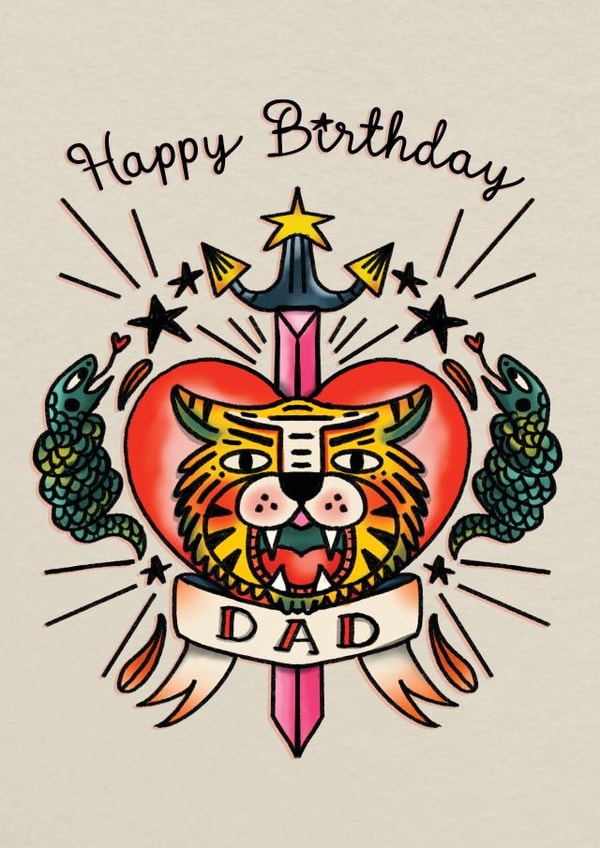 Pretty Birthday Card - Dad - Tattoo created by NICHOLA COWDERY ILLUSTRATIONS 