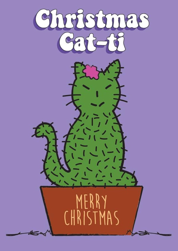 A cute cat cacti Christmas card for your friends & family created by Sal Roydhouse