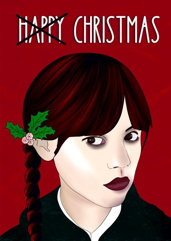 Funny Christmas Card - Wednesday Addams created by Lisa Wardle