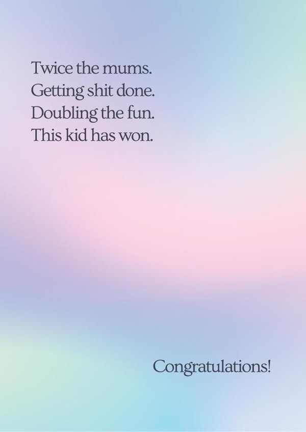 New Baby Congratulations Card For a Two Mum Family - A Funny and Sweet Poem created by Katy Towse