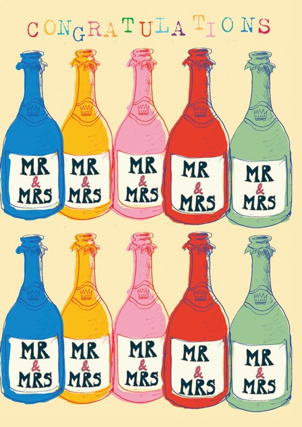 Colourful Wedding Card - Mr and Mrs - Rainbow Bottles created by Poet and Painter