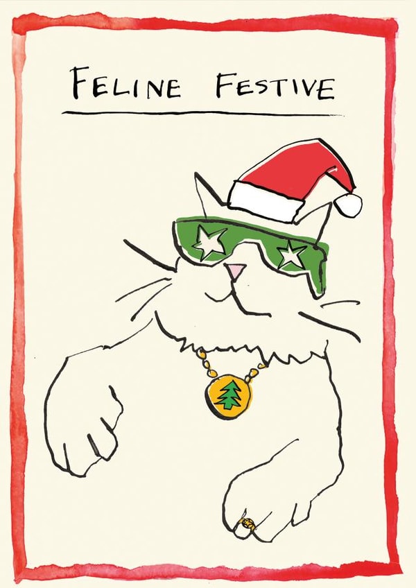 Funny Christmas Card - Cat - Feline Festive created by Poet and Painter