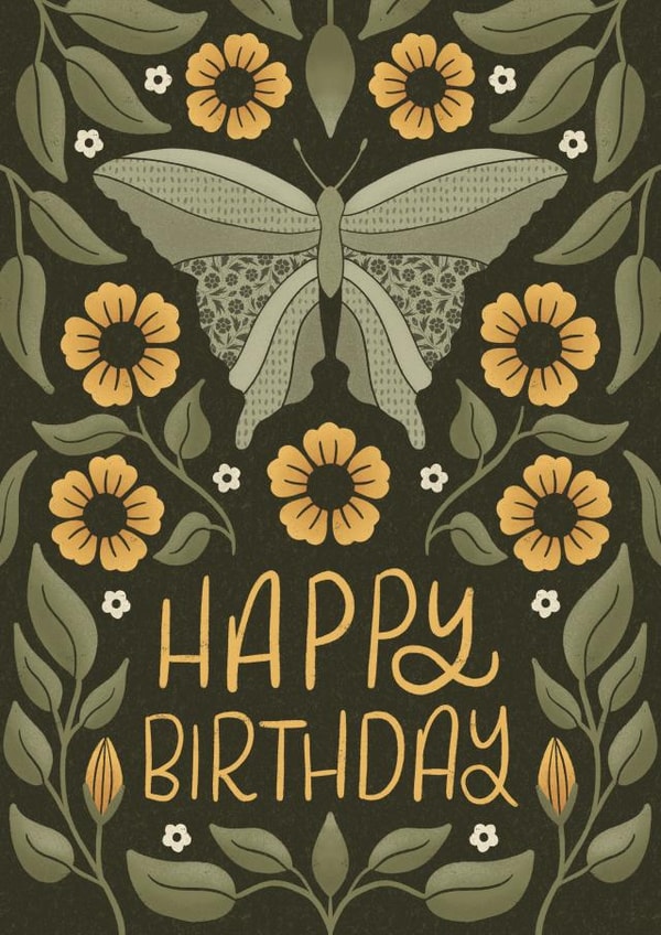 Pretty butterfly and sunflower birthday card - floral birthday card for her created by The Lettering Tree