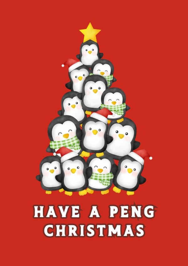 Cute Christmas Card - Have a Peng Christmas - Penguins created by Ink Icons