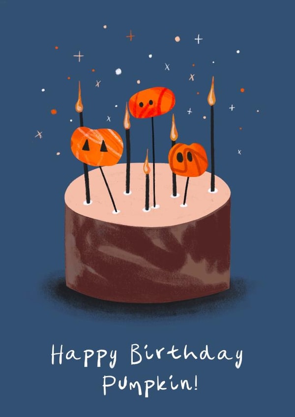 Cute Halloween birthday card - Happy Birthday Pumpkin! created by Bidds and Bobs Illustration