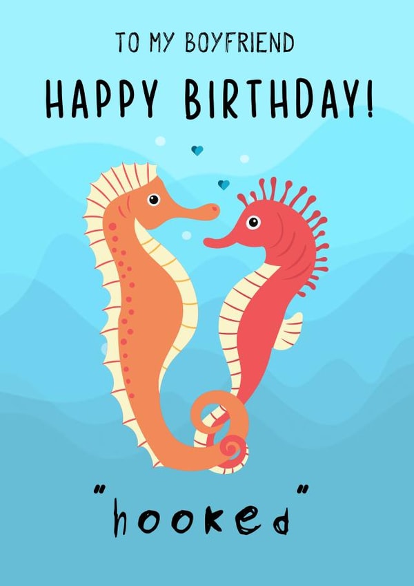 Cute Funny Birthday Card - Boyfriend - Seahorse created by The Chick & the Duck
