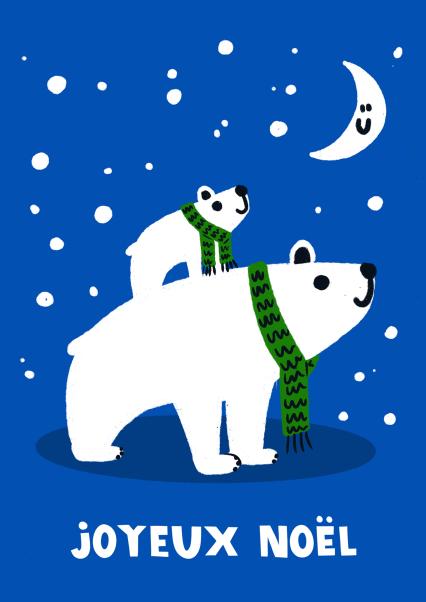 Cute Christmas Card Polar Bears Joyeux Noel Thortful