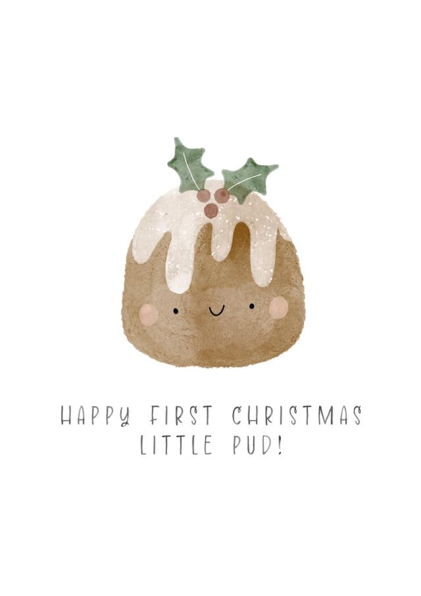 Cute Christmas Card - Baby's First Christmas - Little Pudding created by Faye B Doodles