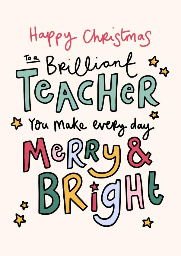 Cute Christmas Card - Teacher - Merry & Bright created by Oops a doodle