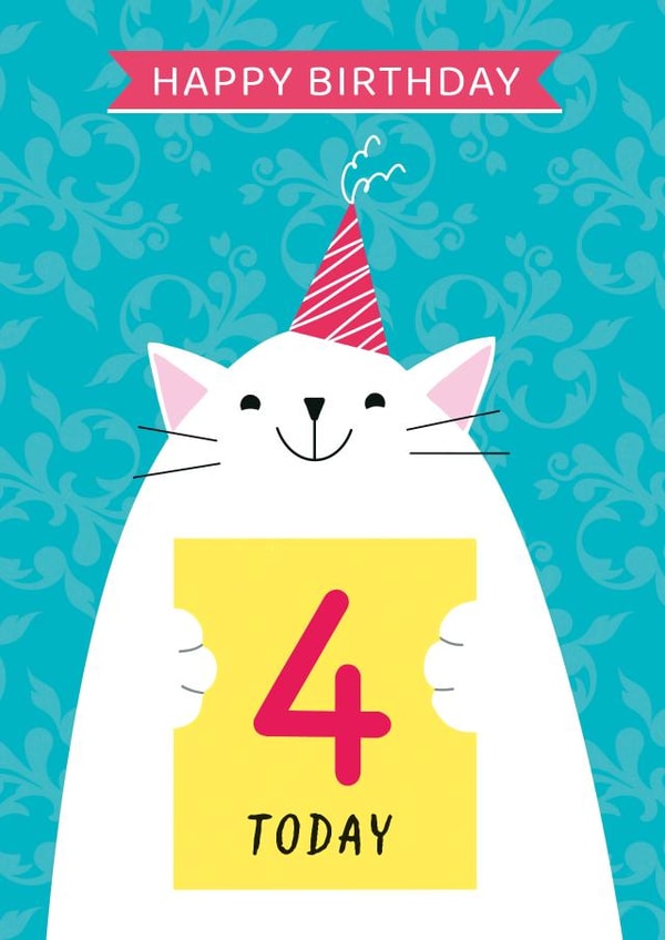 Cute Birthday Card - 4th Today - Cat created by Paper Heart Designs