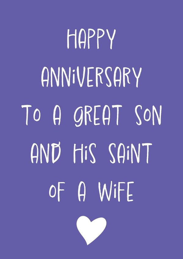 Funny Anniversary Card - Great Son - Saint of a Wife created by size3art