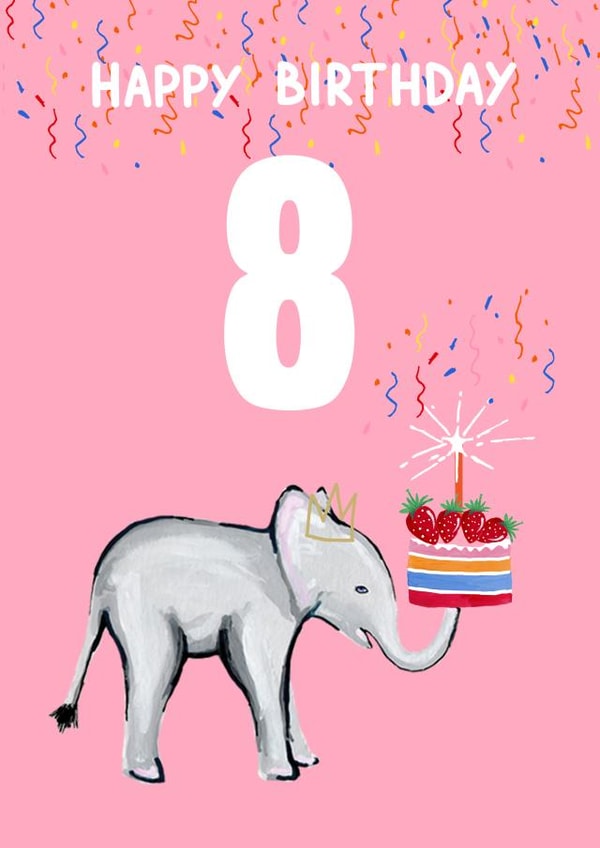 Cute 8th Birthday Card - Elephant Party created by Naughty Nice