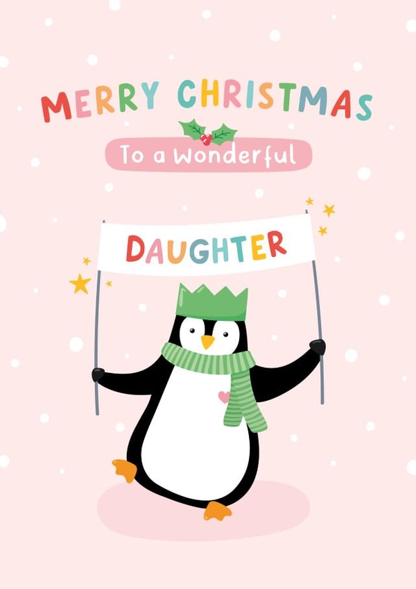 Heartfelt Christmas Card - Daughter - Penguin created by Macie Dot Doodles