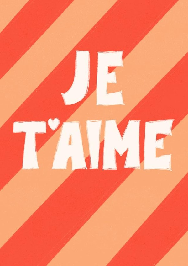 Cute & Vibrant Anniversary Card - Je T'aime - Red Stripes with Hand Lettering created by Abi Bryan