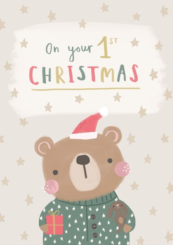 Cute First Christmas card for Baby - Baby bear - On your 1st Christmas created by Laura Pantony