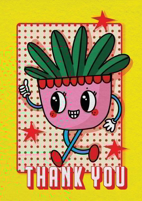 Cute Cartoon Retro Plant Card - Thank You! created by NICHOLA COWDERY ILLUSTRATIONS
