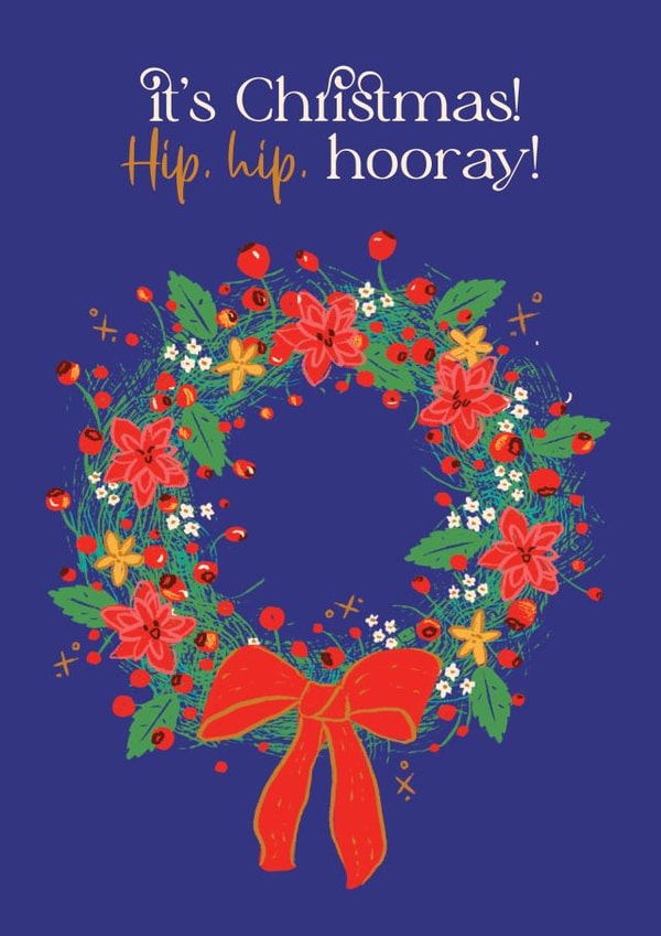 Pretty Rose Hip Wreath pun Christmas card - Hip Hip Hooray! created by Quitting Hollywood