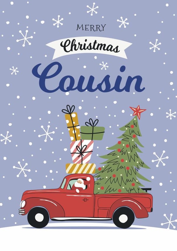 Cute Christmas Card - Cousin - Santa's Driving created by Geordies Love Gin