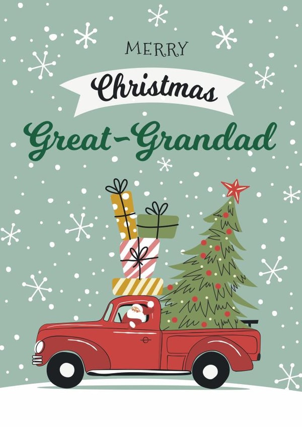 Cute Christmas Card - Great Grandad - Santa's Driving created by Geordies Love Gin