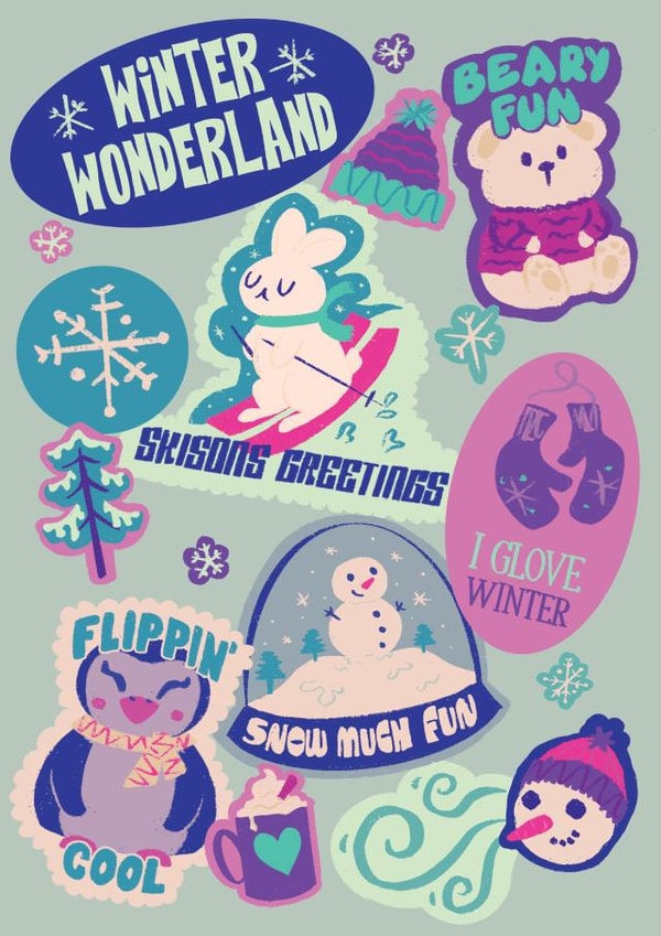 Cute Winter Wonderland Sticker illustration card - all Christmas puns created by Quitting Hollywood