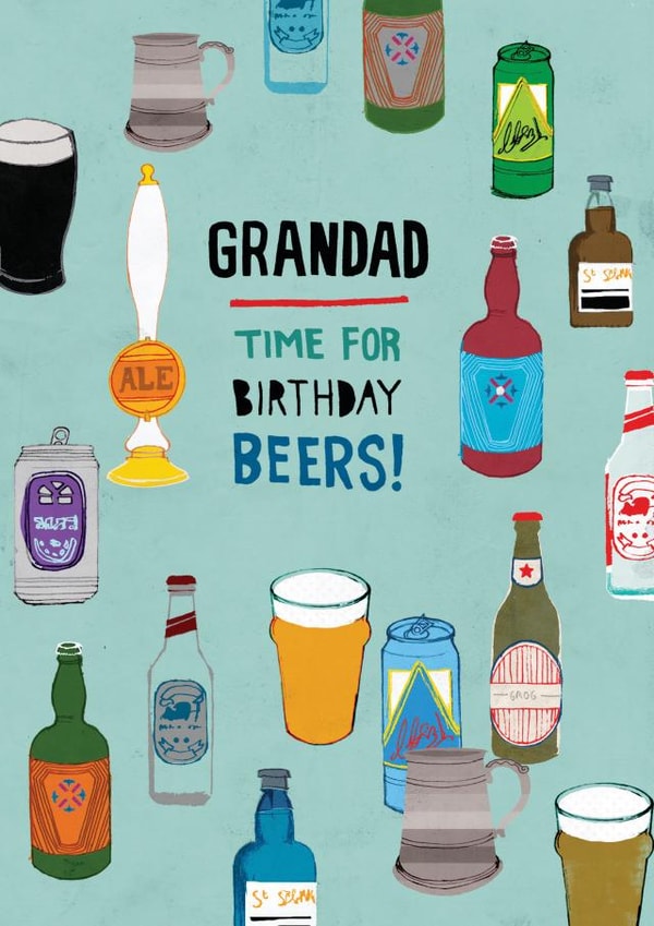 Beer Illustration Card - Grandad - time for birthday beers! created by Pencilface