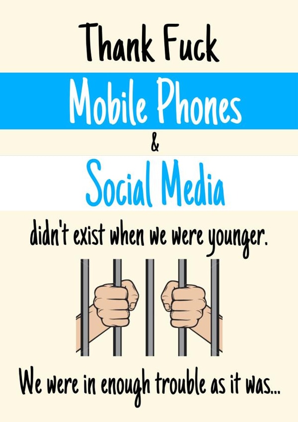 Funny nostalgic birthday/greetings card - no mobiles/social media- trouble created by crackerjack