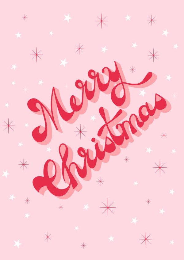 Retro Vintage Christmas Card - Groovy Hand Lettering - Stars Sparkles - Pink created by Gail K Designs