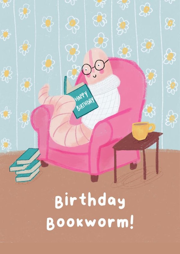 Cute Birthday Card For Book Lover - Birthday Bookworm - Bookish created by Molly Harper