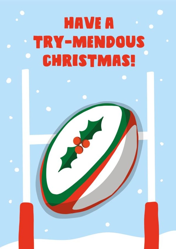 Rugby Christmas card - Try-mendous pun created by I Made A Card