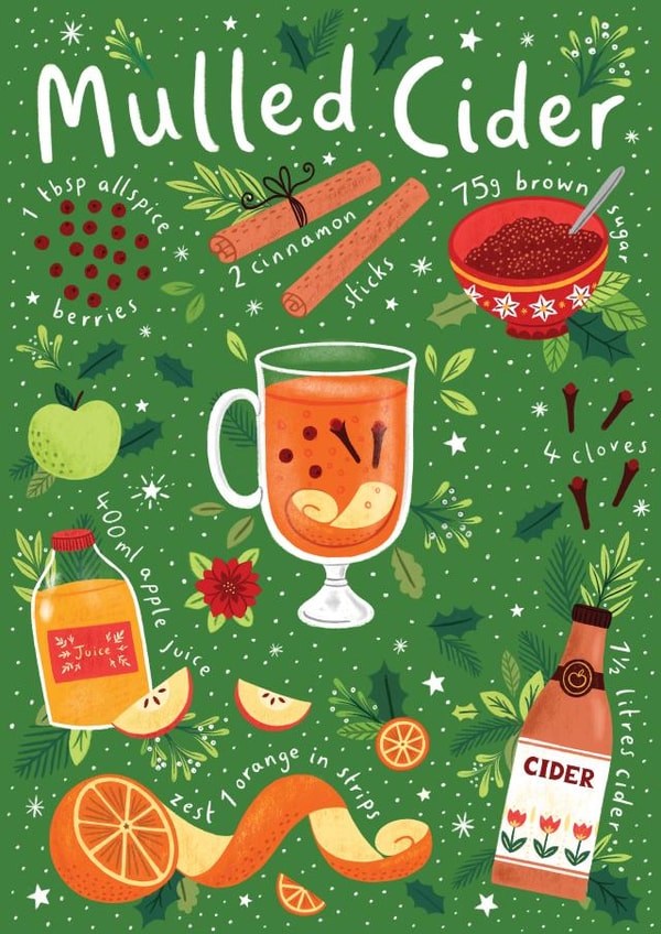 Festive Mulled Cider Recipe Christmas Card created by Pear Tree Press