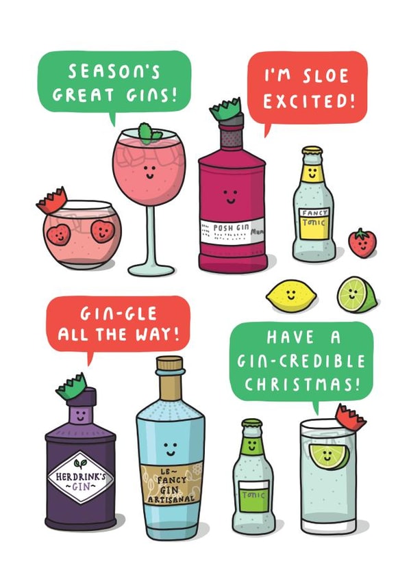 Punny Gin Christmas card - Have A Gin-credible Christmas! created by mungo and shoddy