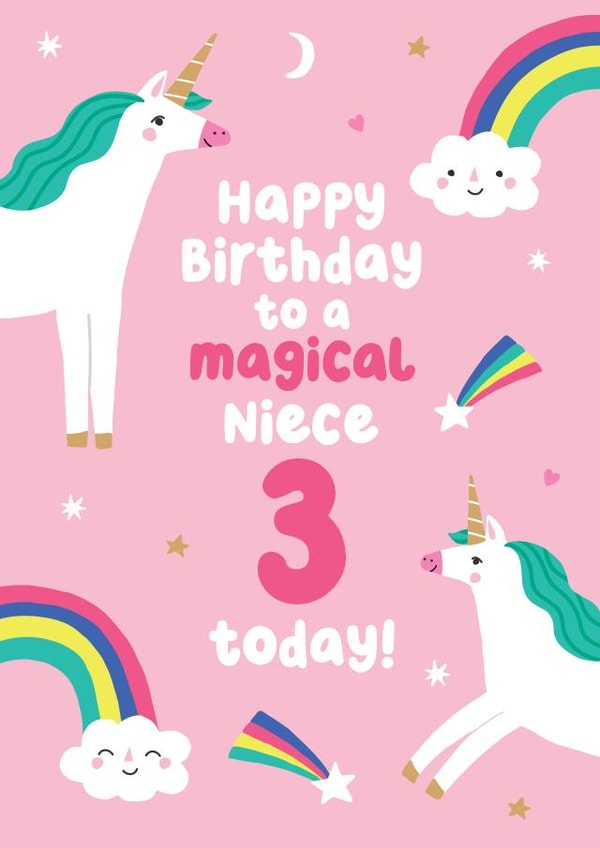 Magical 3rd Birthday - For Niece - Cute Unicorn Card created by Pixie Studio
