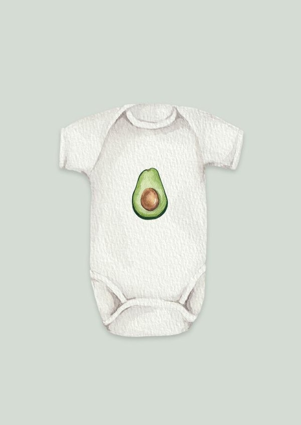 Unisex New Baby Card for New Parents - Avocado Baby Grow created by lil wabbit