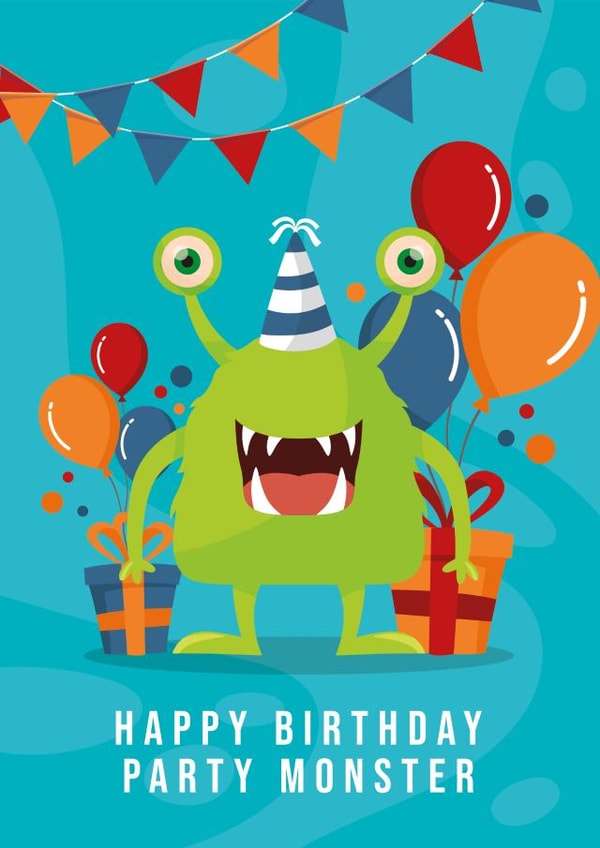 Happy Birthday, Party Monster - Birthday Card for Wild Ones created by Emily Bratby