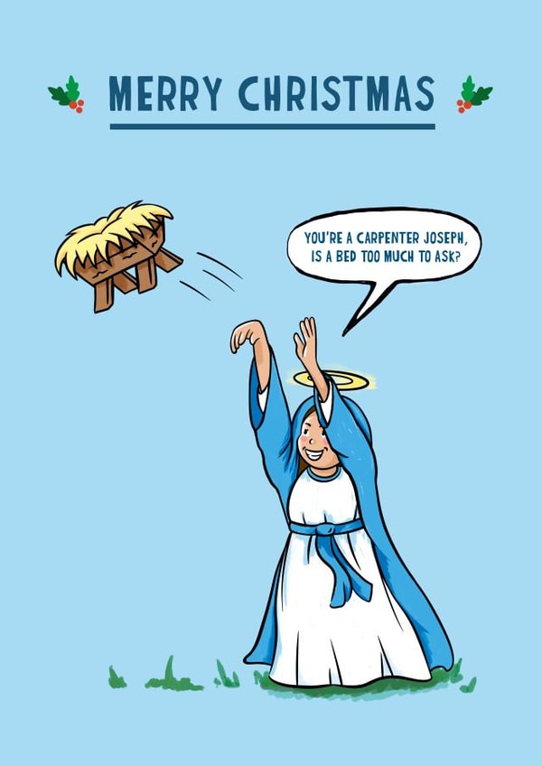 Funny Christmas Card for Friends and Family - Nativity - Throwing Manger created by Mythokell